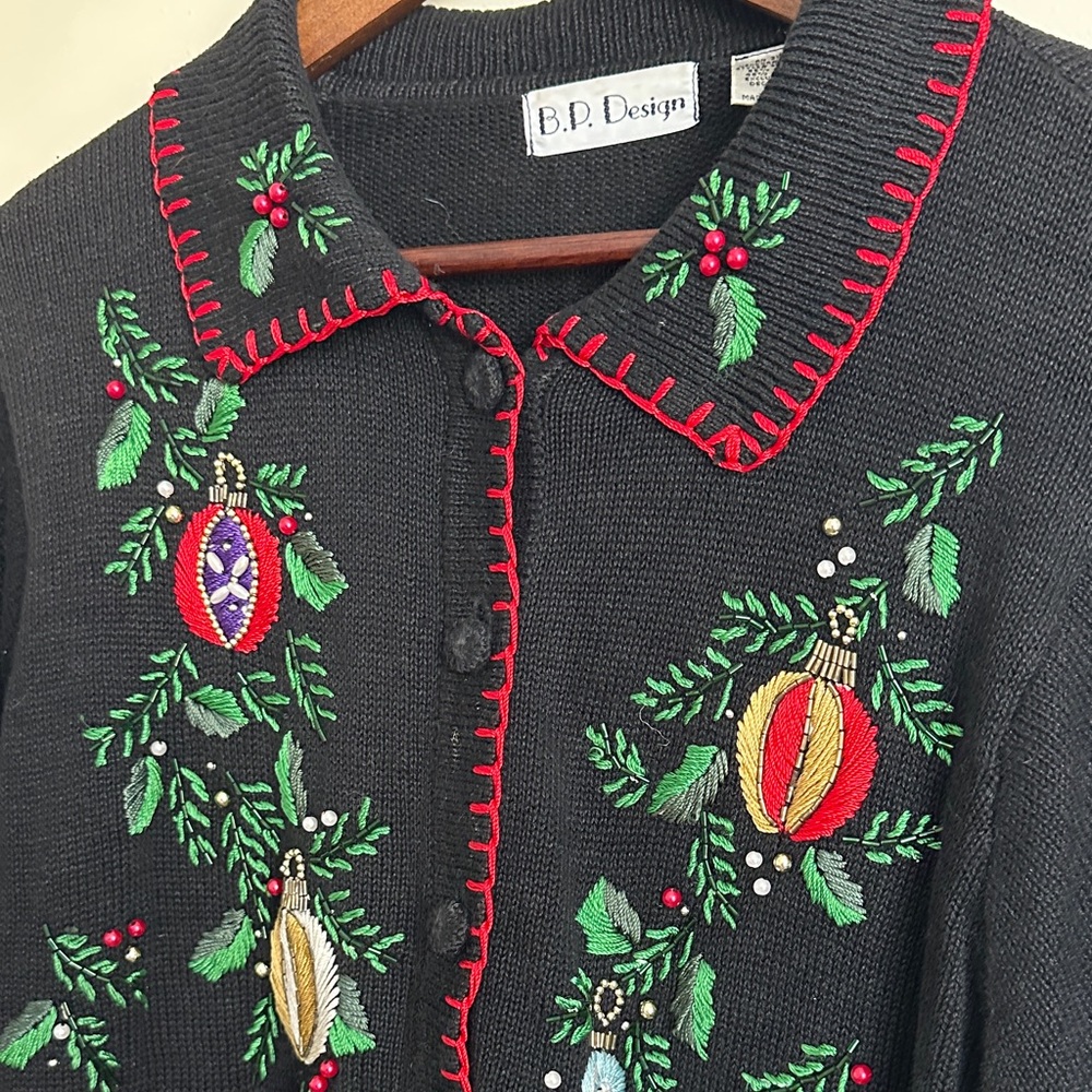 BP Design Vintage Black Knit Christmas Nutcracker Ornament Cardigan - Picture 3 of 8